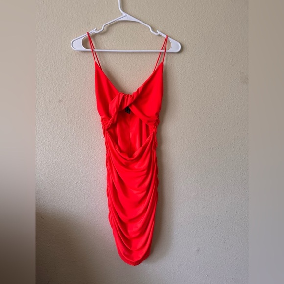 Forever 21 Dresses & Skirts - Forever 21 Women’s Orange Ruched Cutout Bodycon Dress Size Small Spaghetti Strap